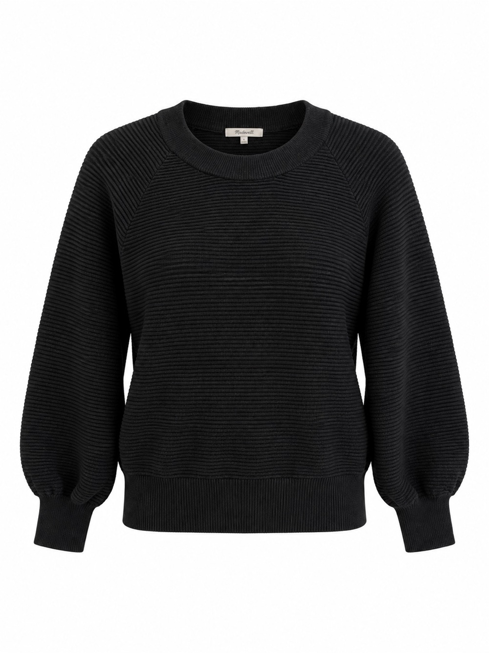 Madewell Black Ribbed Crew Neck Sweater with Cuffed Sleeves Women’s Size S